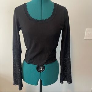 Attirance goth witchy black lace corset cut bell sleeve top S